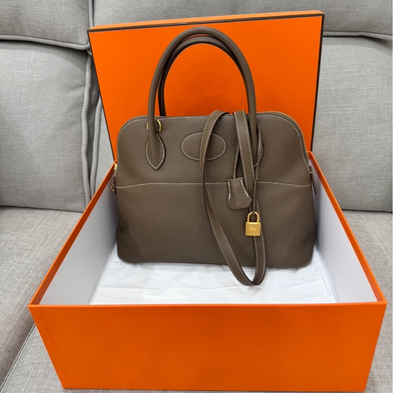 愛馬仕～Hermes Bolide 31大象灰金 D刻 TC皮-0