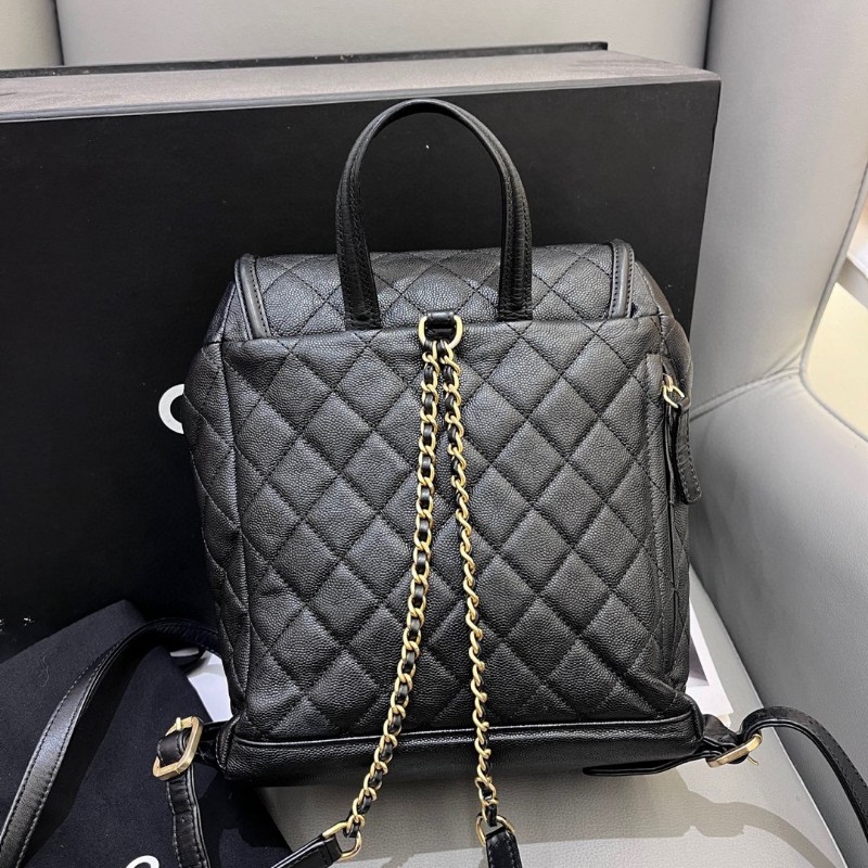 Chanel香奈兒薩爾茨堡vanity case系列黑金荔枝紋小號雙肩包後背包-1