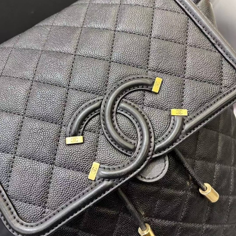 Chanel香奈兒薩爾茨堡vanity case系列黑金荔枝紋小號雙肩包後背包-2