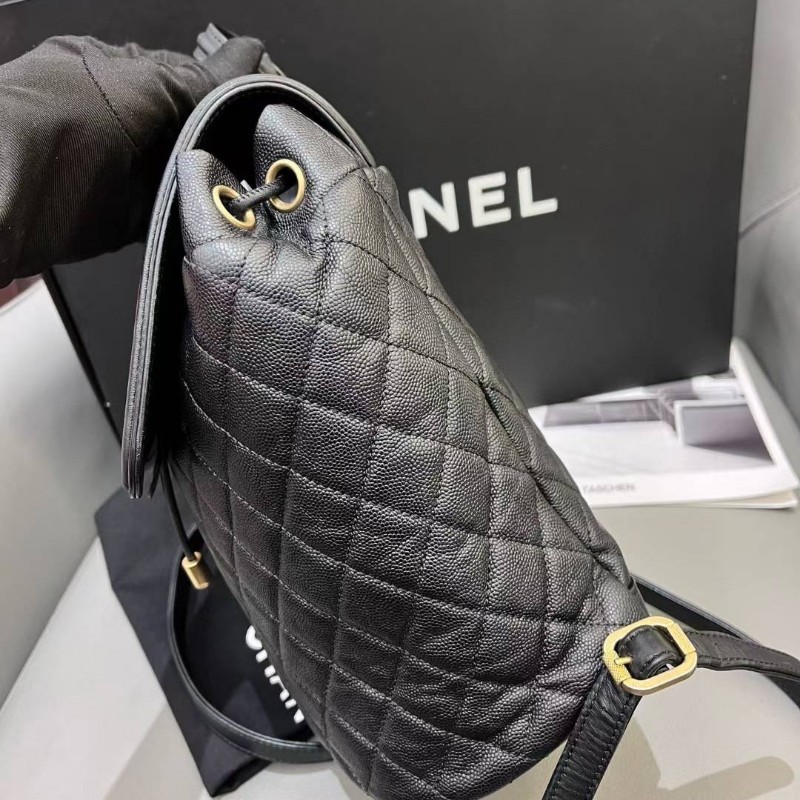 Chanel香奈兒薩爾茨堡vanity case系列黑金荔枝紋小號雙肩包後背包-4