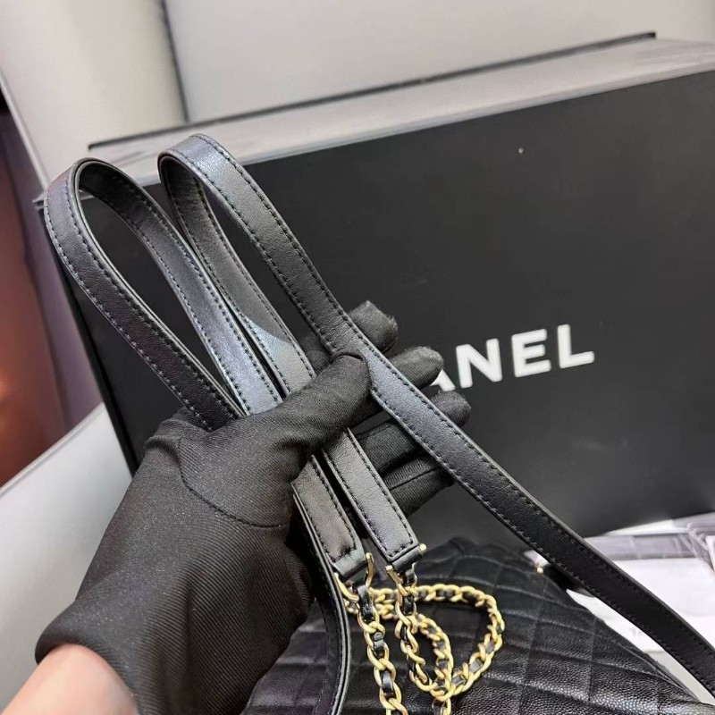 Chanel香奈兒薩爾茨堡vanity case系列黑金荔枝紋小號雙肩包後背包-5