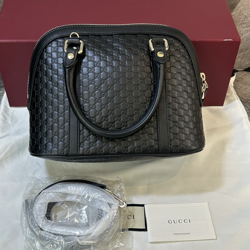 超級新⭐Gucci 古馳 經典款全皮壓花貝殼包 黑色手提包肩背包斜背包-0