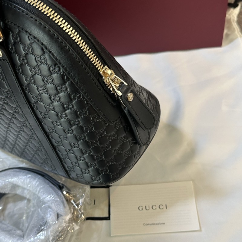 超級新⭐Gucci 古馳 經典款全皮壓花貝殼包 黑色手提包肩背包斜背包-3