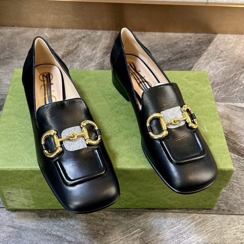 Gucci 古馳 Horsebit 經典金色馬銜扣 全皮瑪麗珍 黑色樂福鞋 36.5碼-0