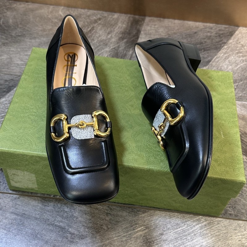 Gucci 古馳 Horsebit 經典金色馬銜扣 全皮瑪麗珍 黑色樂福鞋 36.5碼-1