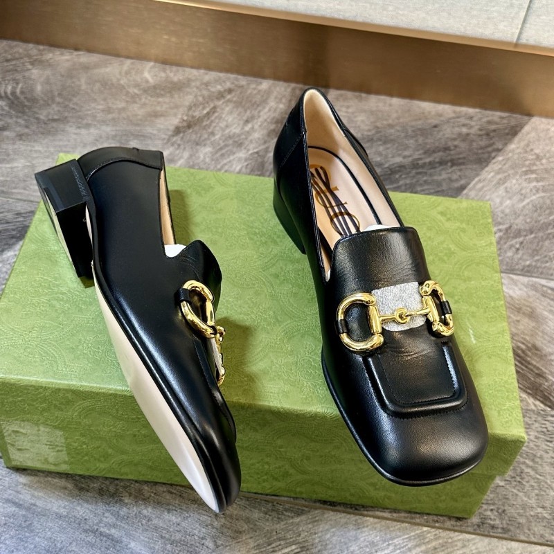 Gucci 古馳 Horsebit 經典金色馬銜扣 全皮瑪麗珍 黑色樂福鞋 36.5碼-2