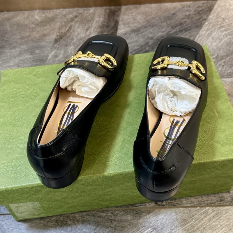 Gucci 古馳 Horsebit 經典金色馬銜扣 全皮瑪麗珍 黑色樂福鞋 36.5碼-3