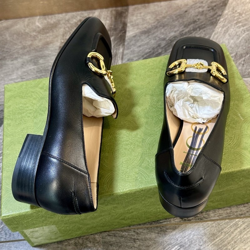 Gucci 古馳 Horsebit 經典金色馬銜扣 全皮瑪麗珍 黑色樂福鞋 36.5碼-5