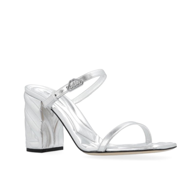 ✨快閃特價✨Alexander McQueen 銀色露趾9公分高跟涼拖鞋 EU37/37.5/40/41-5