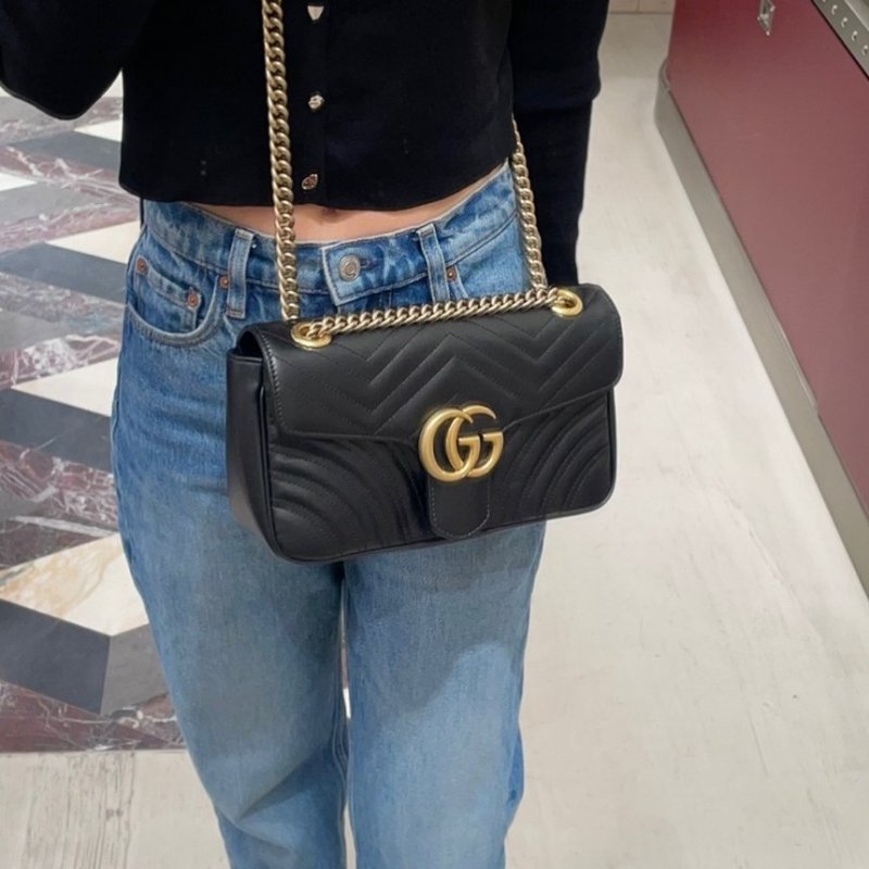 🎉新品好折扣✨Gucci 443497 GG Marmont 小款 26公分衍縫包 黑色-9