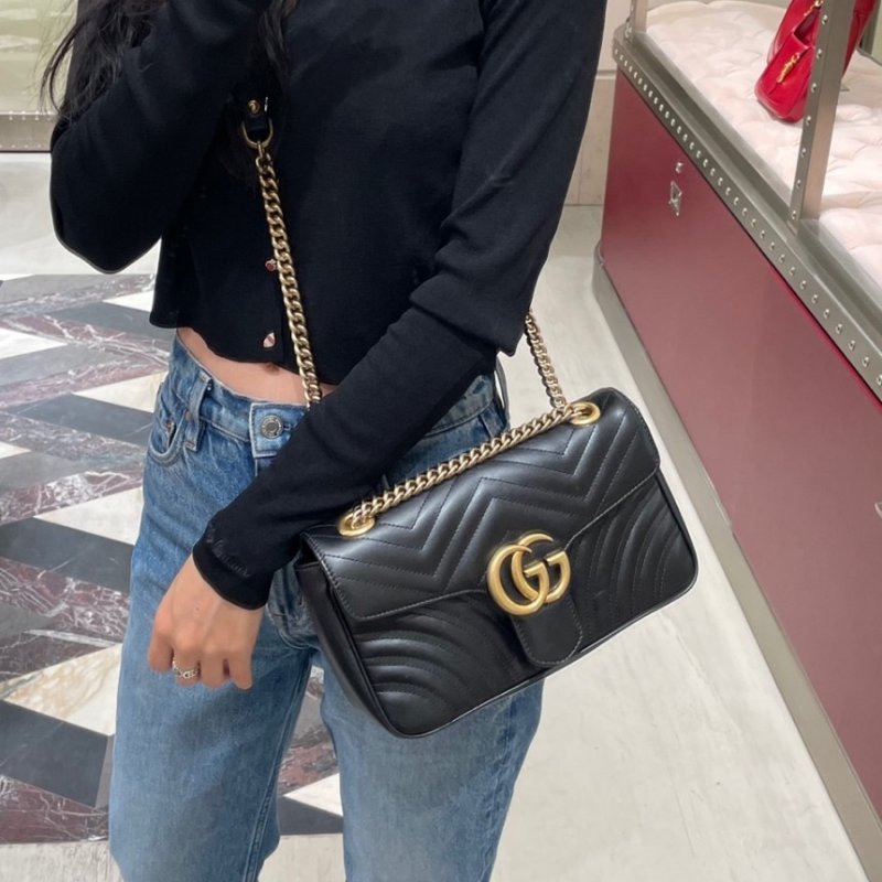 🎉新品好折扣✨Gucci 443497 GG Marmont 小款 26公分衍縫包 黑色-13