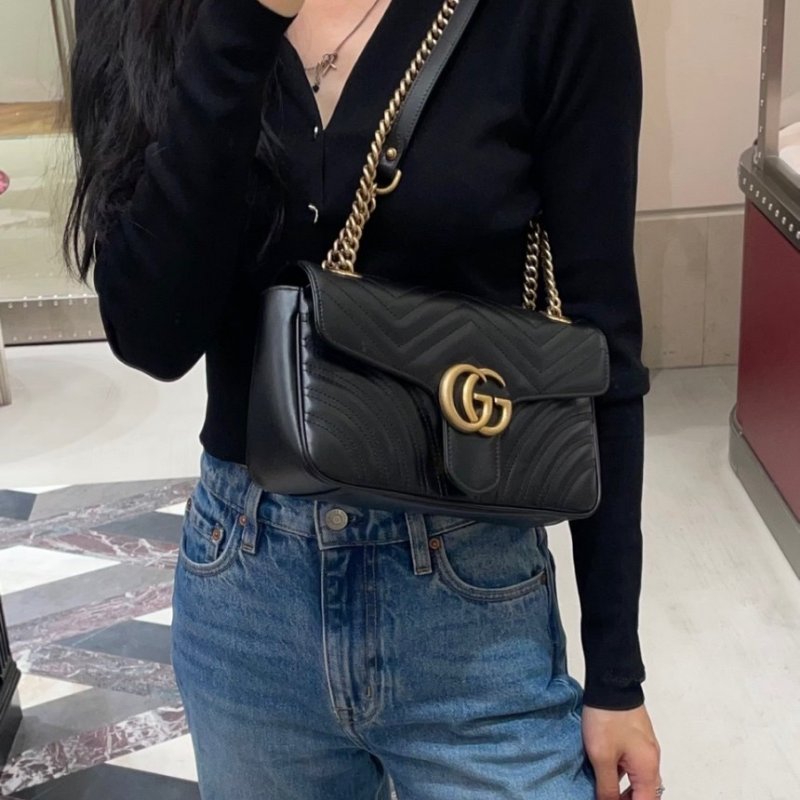🎉新品好折扣✨Gucci 443497 GG Marmont 小款 26公分衍縫包 黑色-14