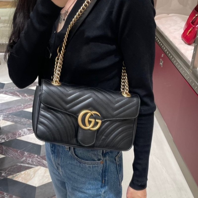 🎉新品好折扣✨Gucci 443497 GG Marmont 小款 26公分衍縫包 黑色-16