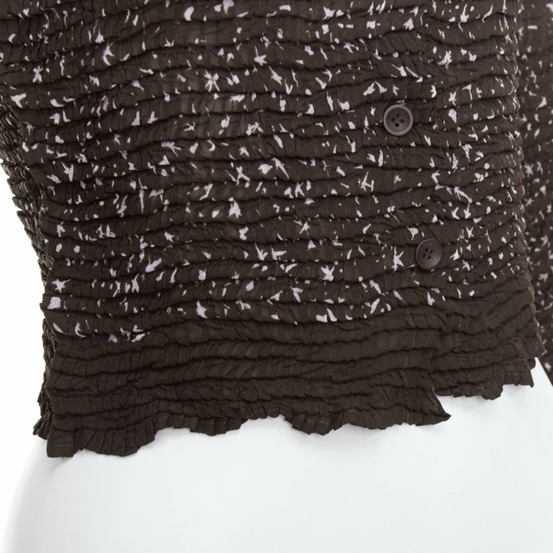 ISSEY MIYAKE brown speckle crinkled collared cropped shirt top M-6