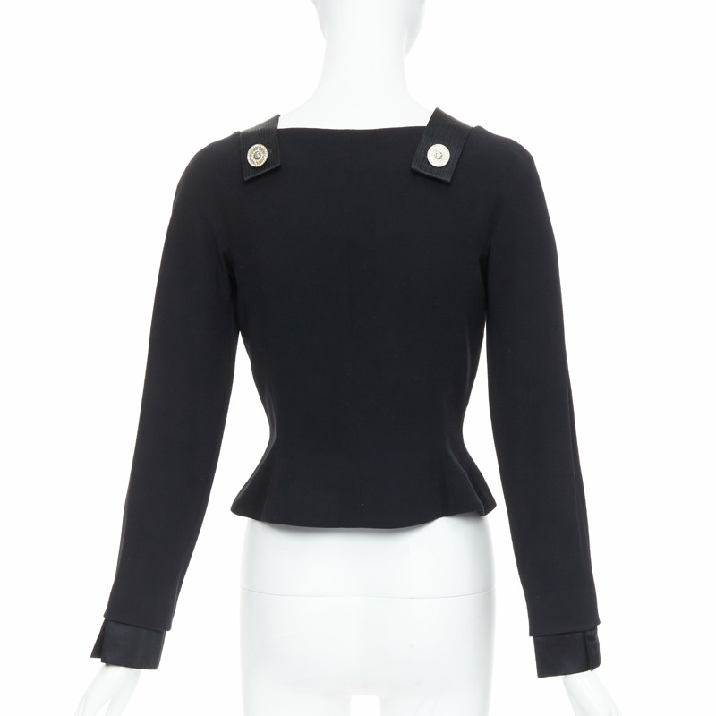 GIANNI VERSACE 1994 Vintage black crystal Medusa button double breasted bondage top-4