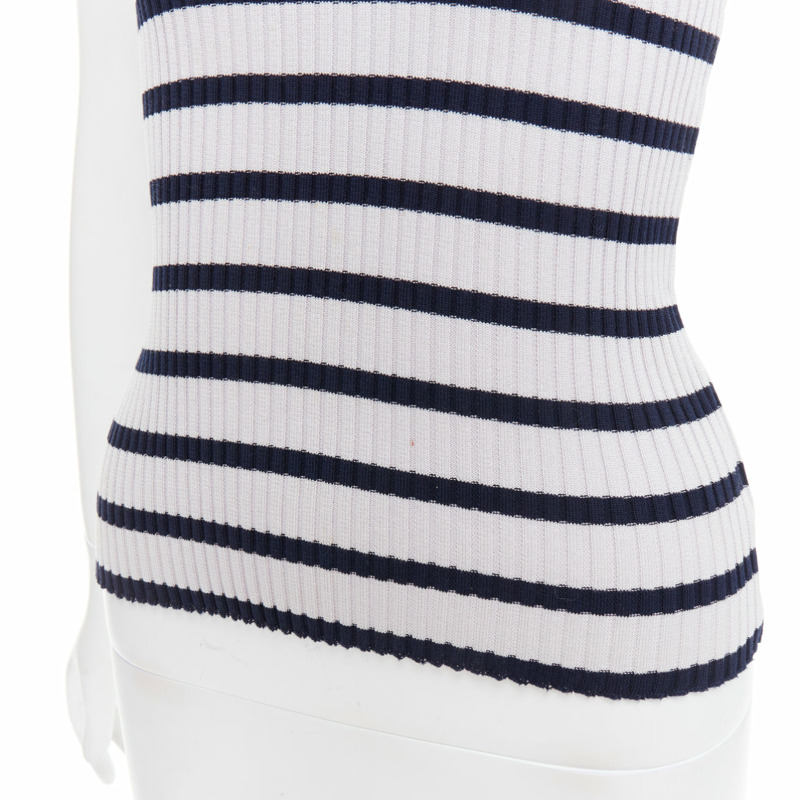 CHANEL 98P Vintage black grey ribbed cotton nautical striped logo top FR36 S-6