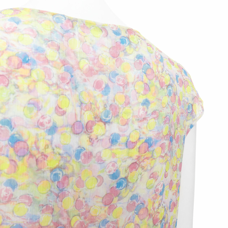 CHANEL 2011 100% silk Vintage circle pastel CC logo ruffle blouse FR42 XL-6