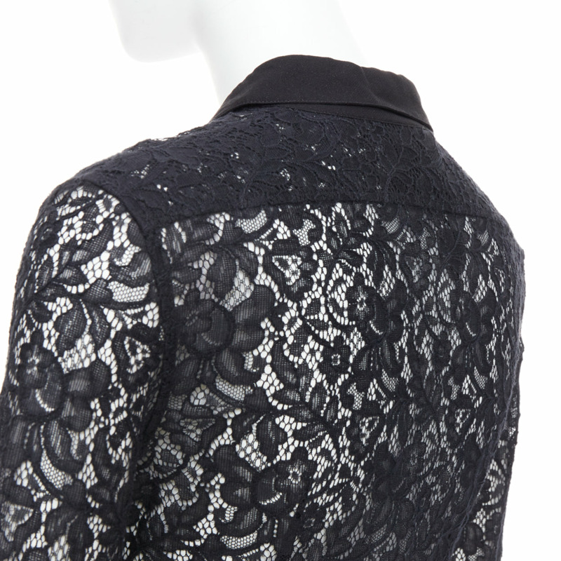 D&G DOLCE GABBANA Vintage black cotton silk floral lace sheer long sleeve shirt IT38 XS-6