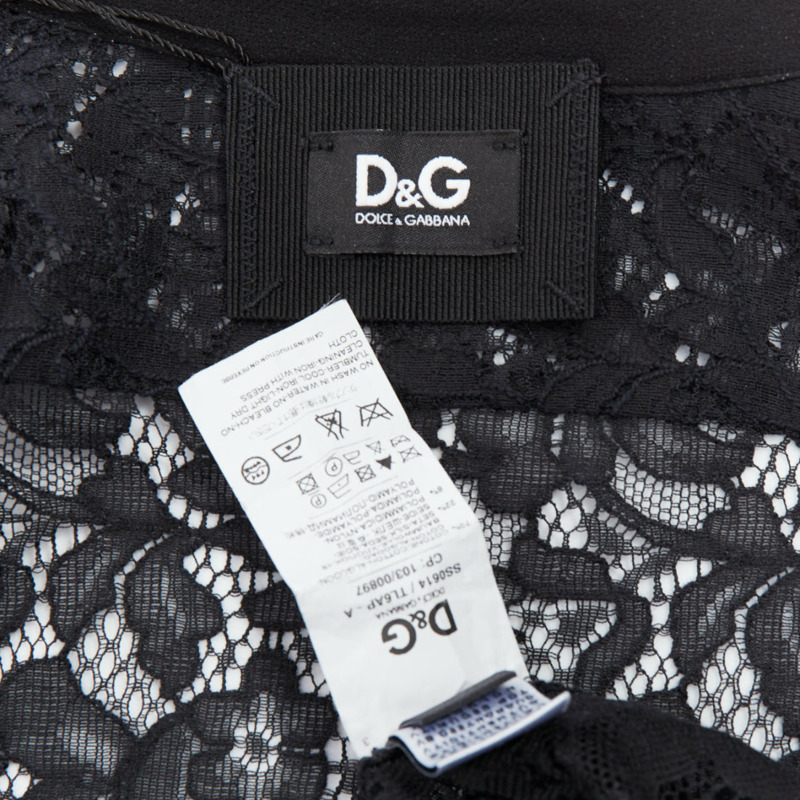 D&G DOLCE GABBANA Vintage black cotton silk floral lace sheer long sleeve shirt IT38 XS-7