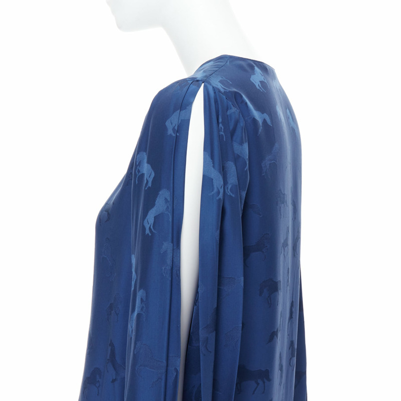 STELLA MCCARTNEY 2019 navy viscose silk horse print keyhole shirt IT36 XXS-1