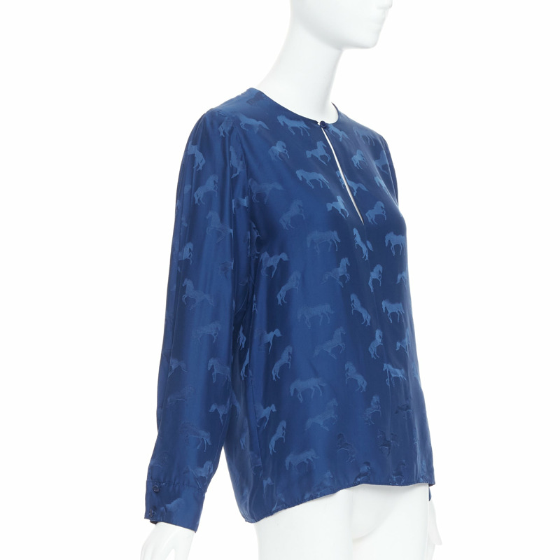 STELLA MCCARTNEY 2019 navy viscose silk horse print keyhole shirt IT36 XXS-2