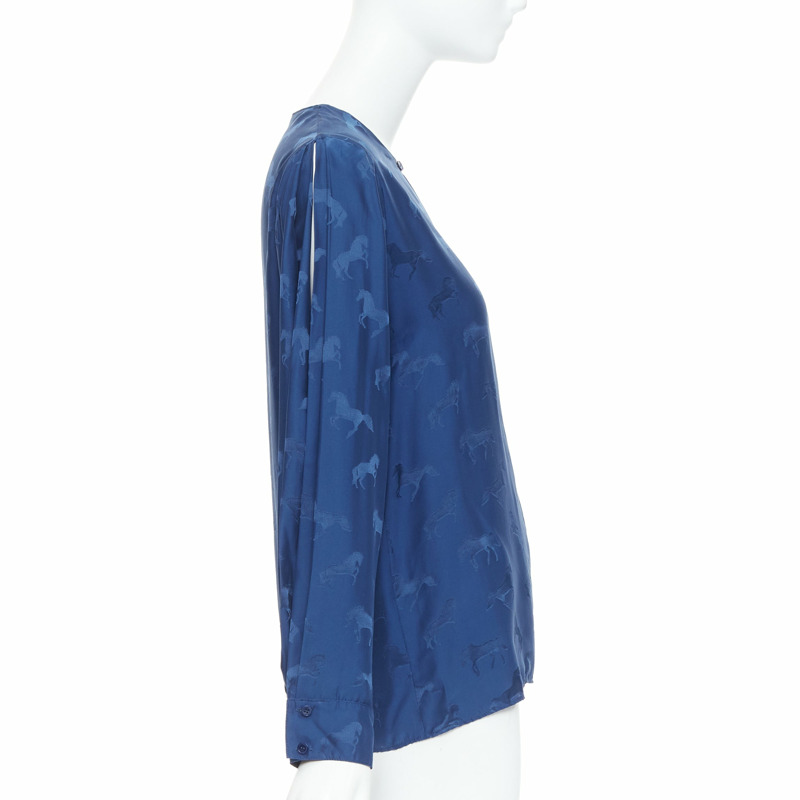 STELLA MCCARTNEY 2019 navy viscose silk horse print keyhole shirt IT36 XXS-3
