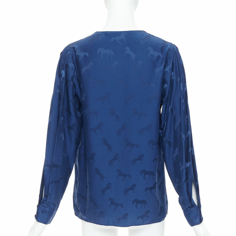 STELLA MCCARTNEY 2019 navy viscose silk horse print keyhole shirt IT36 XXS-4