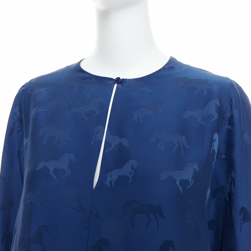 STELLA MCCARTNEY 2019 navy viscose silk horse print keyhole shirt IT36 XXS-6