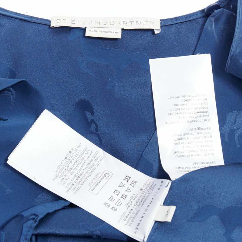 STELLA MCCARTNEY 2019 navy viscose silk horse print keyhole shirt IT36 XXS-7
