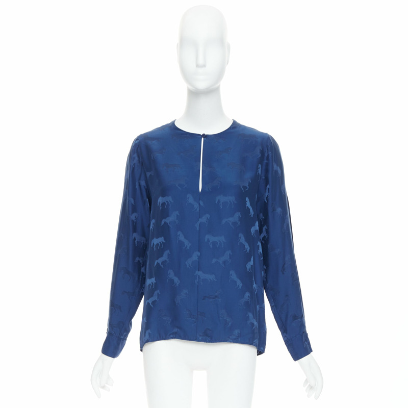 STELLA MCCARTNEY 2019 navy viscose silk horse print keyhole shirt IT36 XXS-8