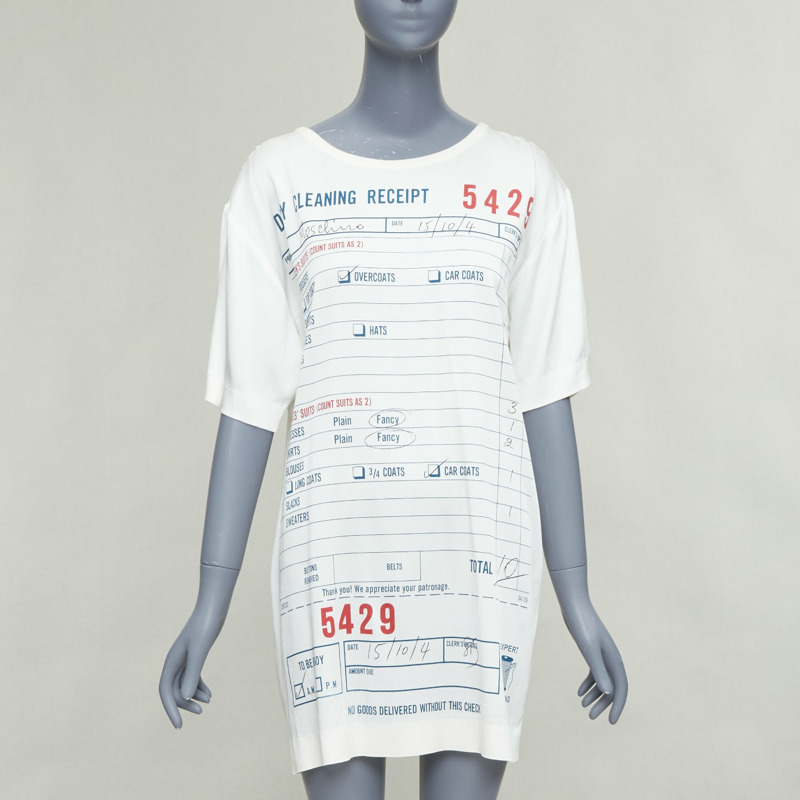 MOSCHINO Jeremy Scott Dry Cleaning Receipt print rayon blend tshirt dress IT38 XS-0