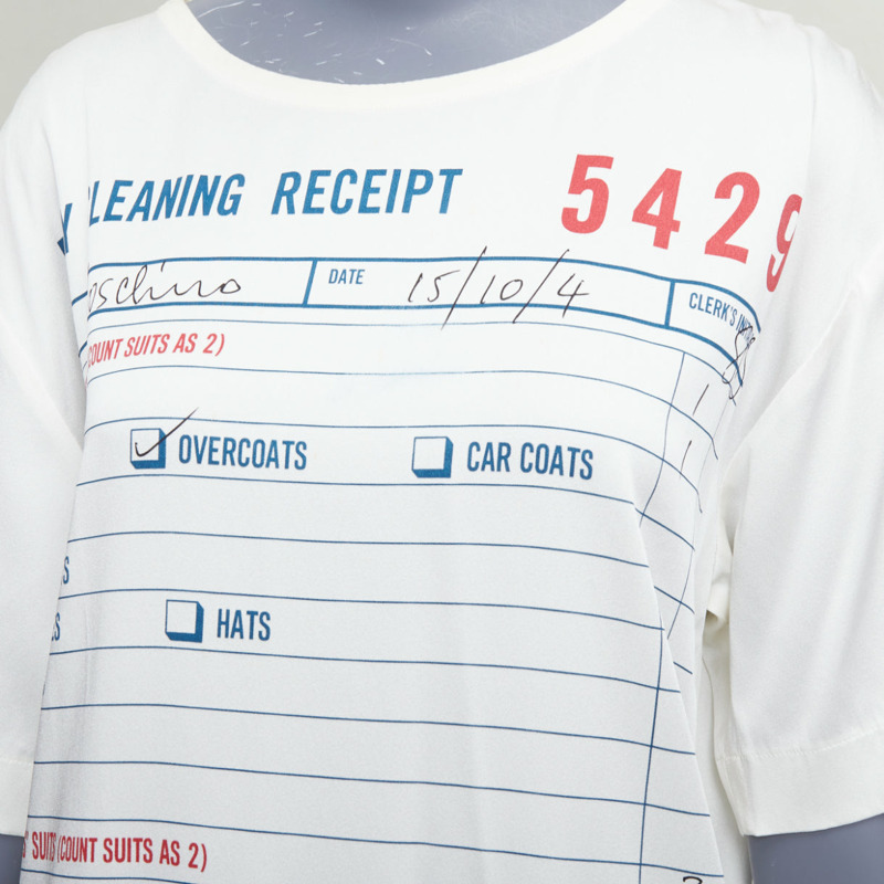 MOSCHINO Jeremy Scott Dry Cleaning Receipt print rayon blend tshirt dress IT38 XS-6