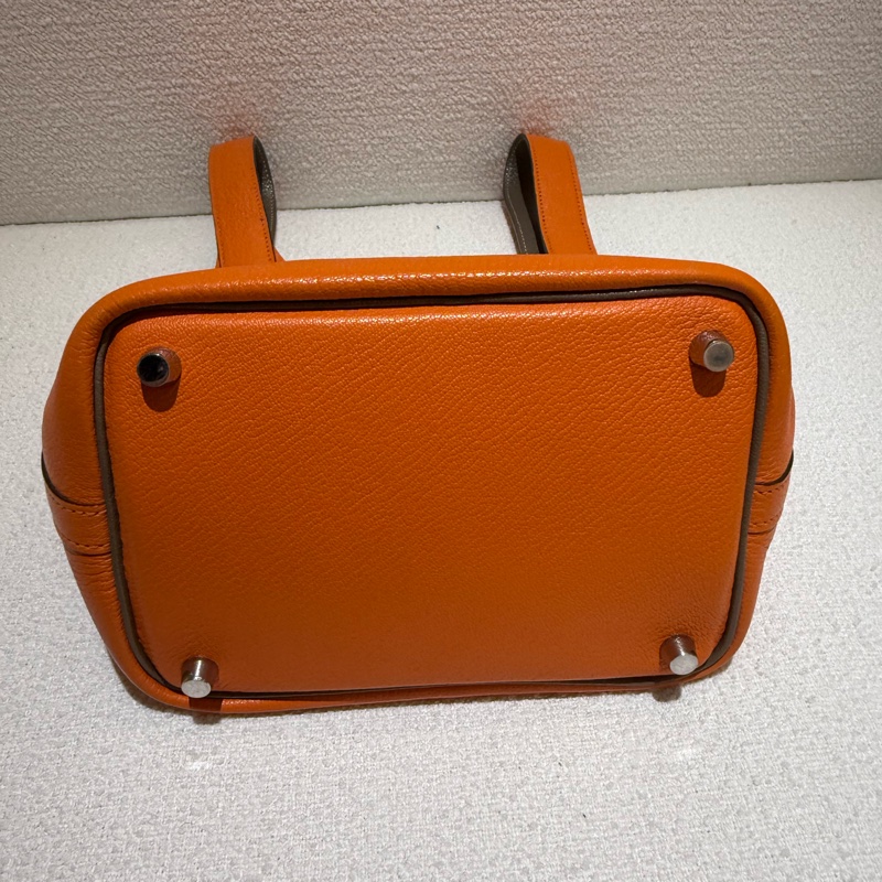 HERMES PICOTIN 18cm 愛馬仕橘拼大象灰雙色山羊皮菜籃子-5