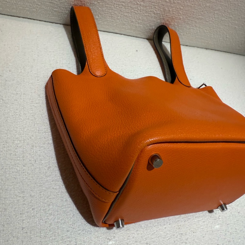 HERMES PICOTIN 18cm 愛馬仕橘拼大象灰雙色山羊皮菜籃子-6