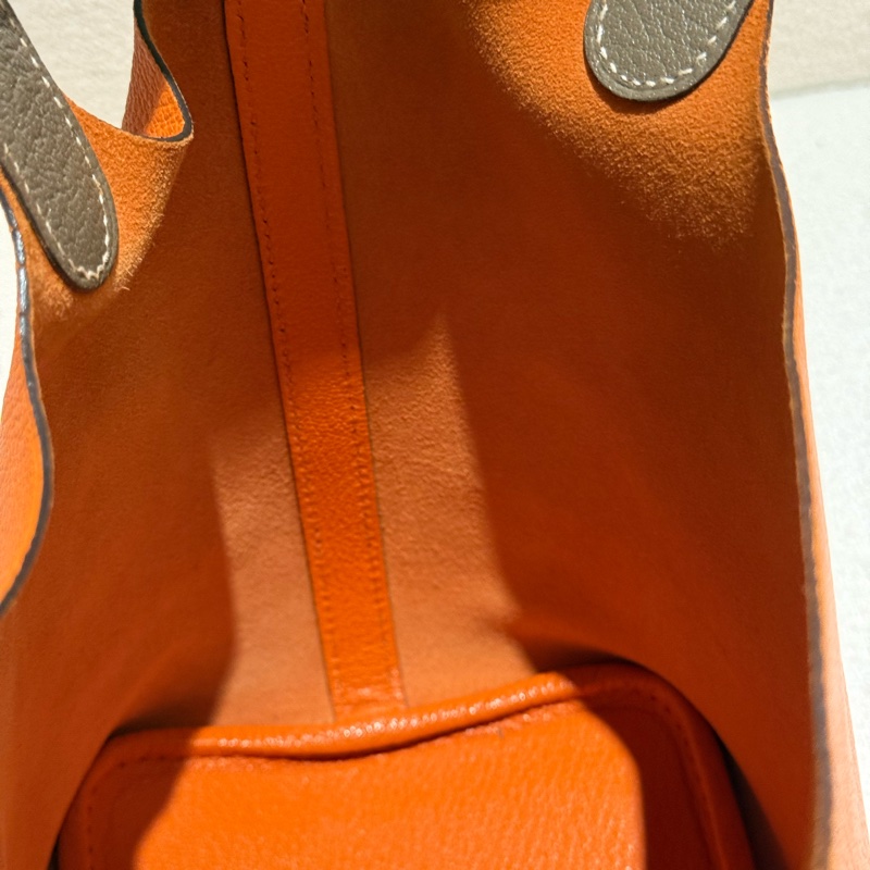 HERMES PICOTIN 18cm 愛馬仕橘拼大象灰雙色山羊皮菜籃子-11