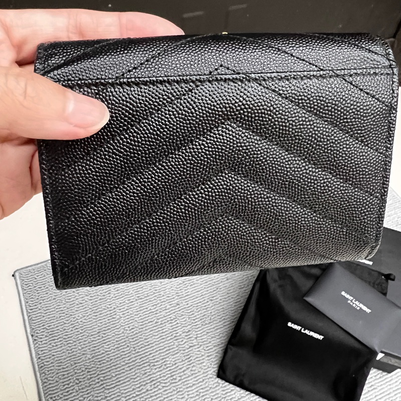 SAINT LAURENT錢包 粒面壓紋皮革小型信封錢包-5