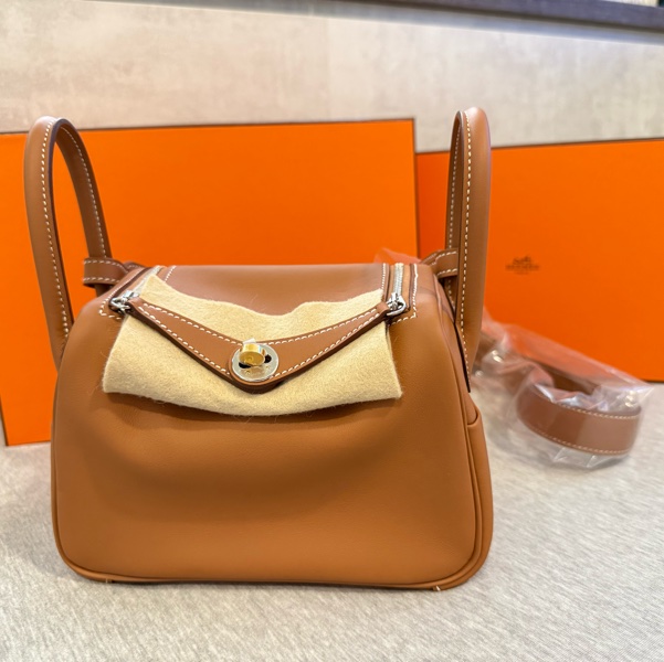 *全新* Hermes Mini Lindy 金棕配 金+銀扣-5