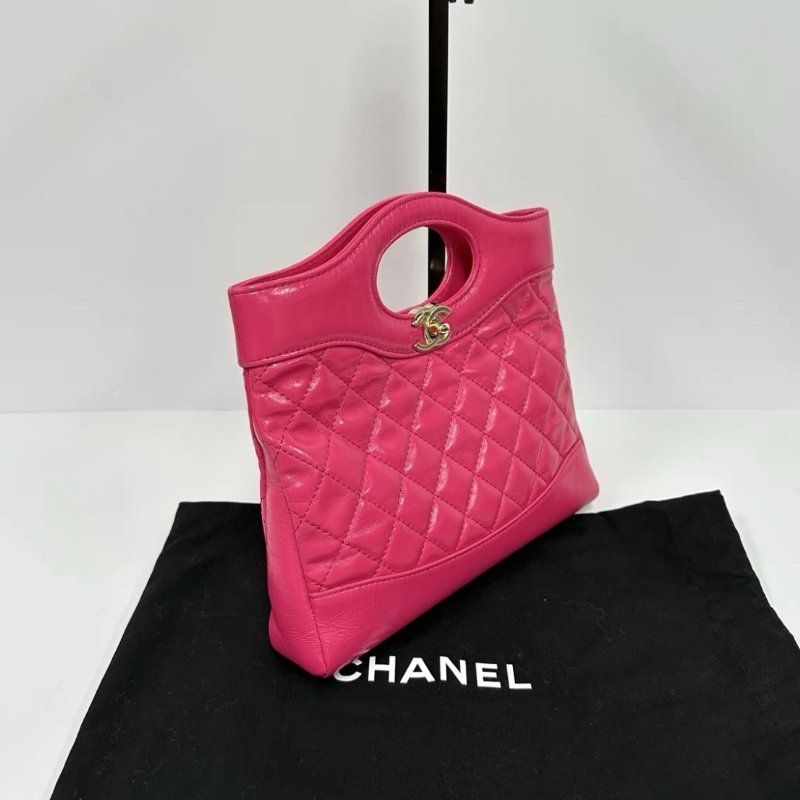 CHANEL 桃紅色金扣31bag mini手提肩背斜背包 22*5.5*23 98新配件塵袋-1