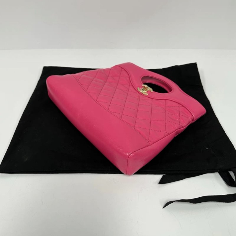 CHANEL 桃紅色金扣31bag mini手提肩背斜背包 22*5.5*23 98新配件塵袋-2