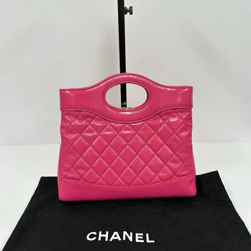 CHANEL 桃紅色金扣31bag mini手提肩背斜背包 22*5.5*23 98新配件塵袋-5