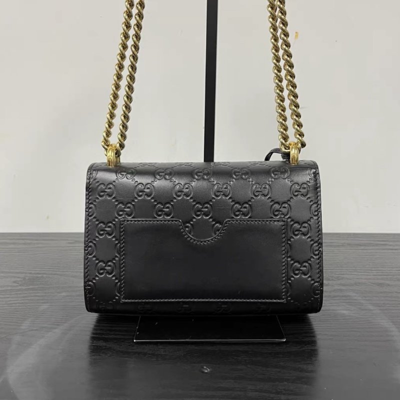 GUCCI 黑金金扣 Padlock老花LOGO壓紋盒子肩背斜背包20*13*7.5 98新配件塵袋-5