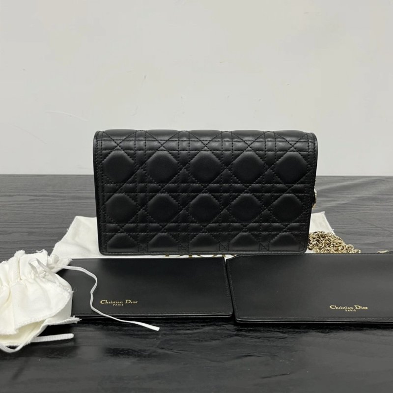 DIOR 黑金woc藤格紋鏈條子母手拿肩背斜背包 21.5*12*3 全新閒置配件塵袋-0