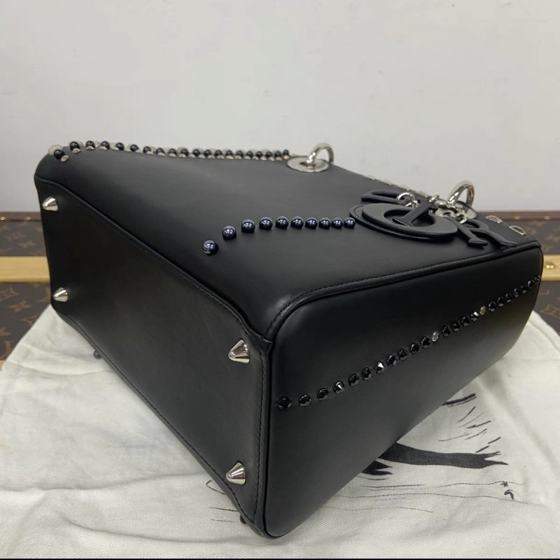 DIOR 黑銀五格卯釘黛妃手提肩背斜背包 24*21*12 98新配件塵袋-1