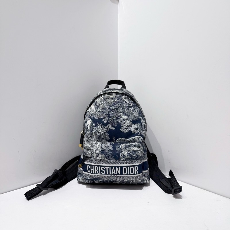 迪奧 /DIOR叢林系列 travel 動物園雙肩包書包 小號 後背包藍色百搭時尚自重輕-0