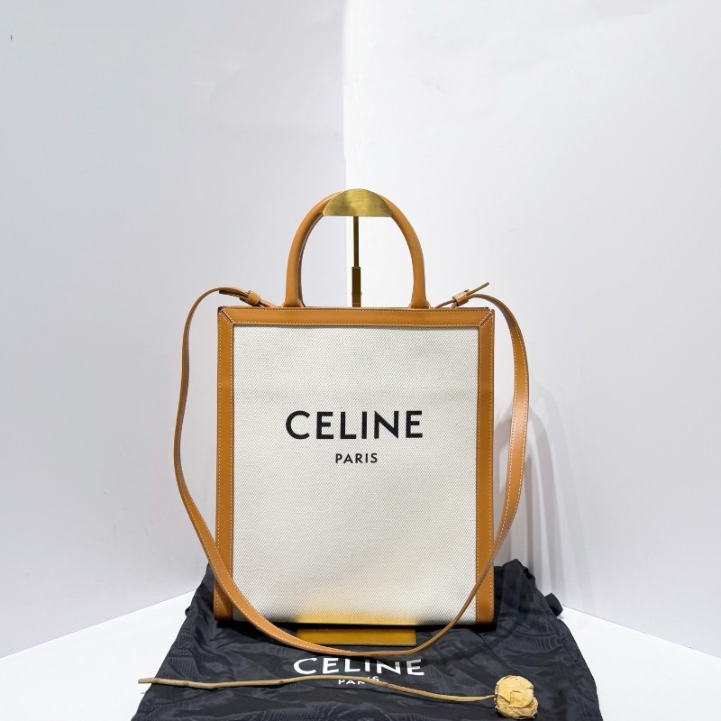 Celine 琴譜托特tote 中號帆布拼皮拼色焦糖色 肩背包手提包單肩包斜挎包-0