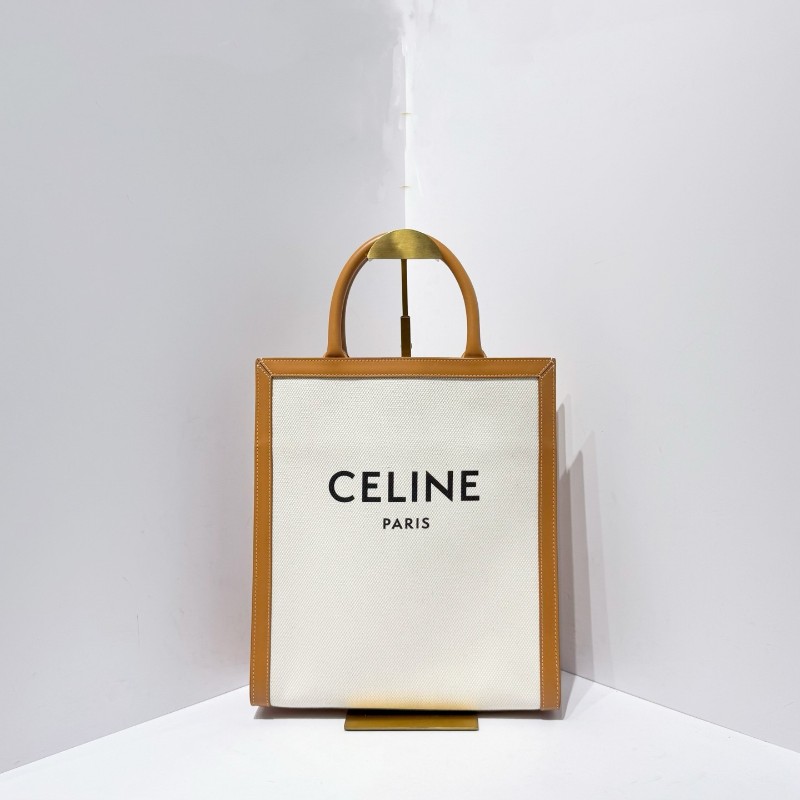 Celine 琴譜托特tote 中號帆布拼皮拼色焦糖色 肩背包手提包單肩包斜挎包-1