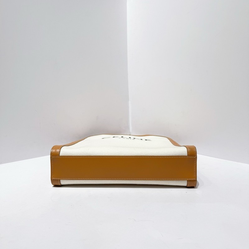 Celine 琴譜托特tote 中號帆布拼皮拼色焦糖色 肩背包手提包單肩包斜挎包-4