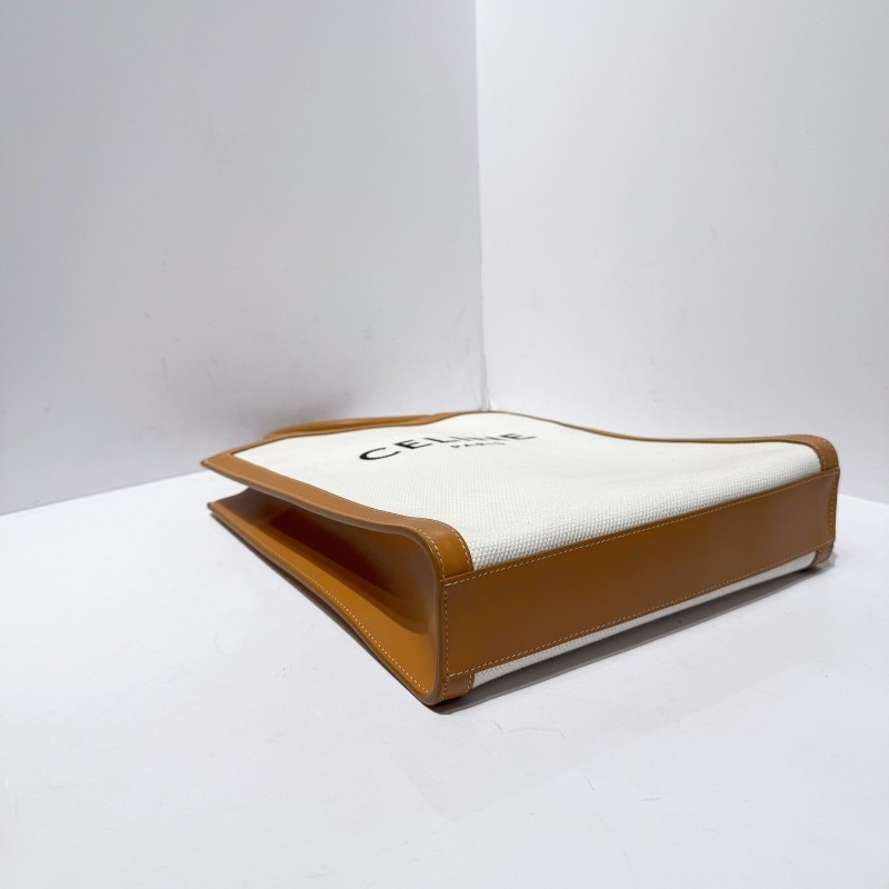 Celine 琴譜托特tote 中號帆布拼皮拼色焦糖色 肩背包手提包單肩包斜挎包-5