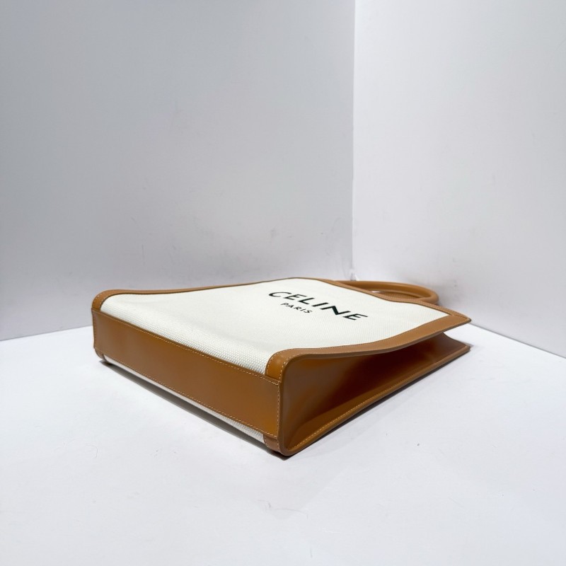 Celine 琴譜托特tote 中號帆布拼皮拼色焦糖色 肩背包手提包單肩包斜挎包-6