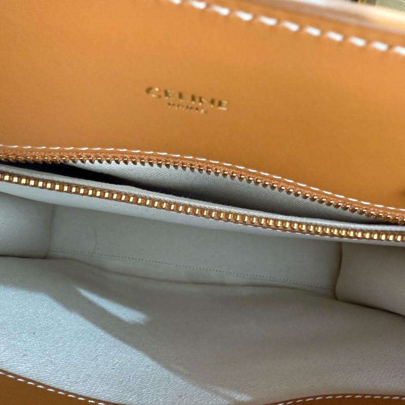 Celine 琴譜托特tote 中號帆布拼皮拼色焦糖色 肩背包手提包單肩包斜挎包-7